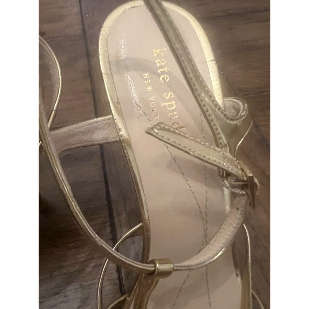 KATE SPADE Women's Sz 8.5 B Metallic Gold Leather Ankle Strap Pumps Heel Sandals - Picture 13 of 14